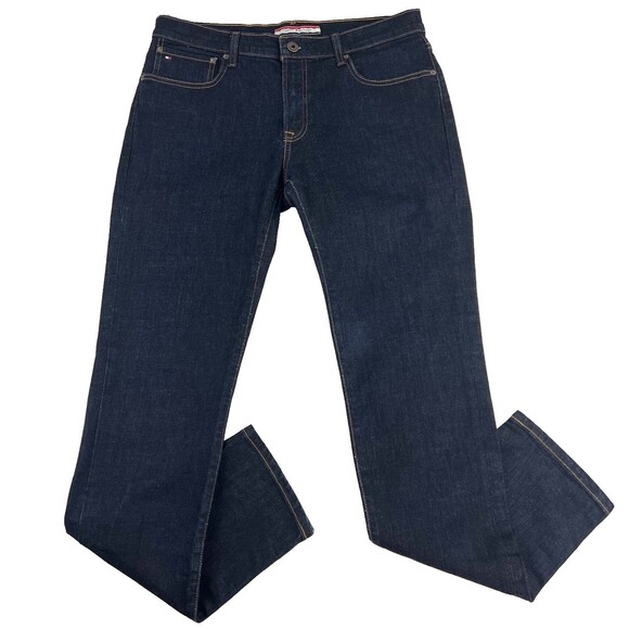 Tommy Hilfiger Mens 34x33 Selvedge Slim Leg Denim Blue Jeans Dark Wash Stretch - Picture 3 of 14